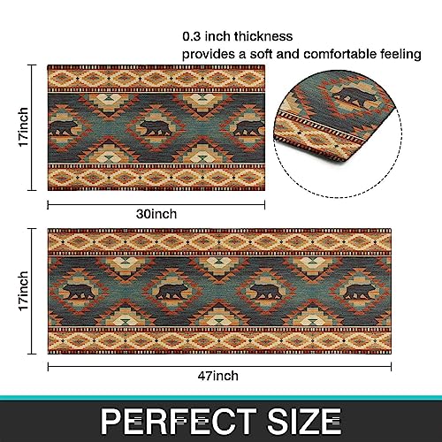 Farmhouse Rustic Bear Kitchen Rugs Set of 2 Non-Slip Washable Floor Mats