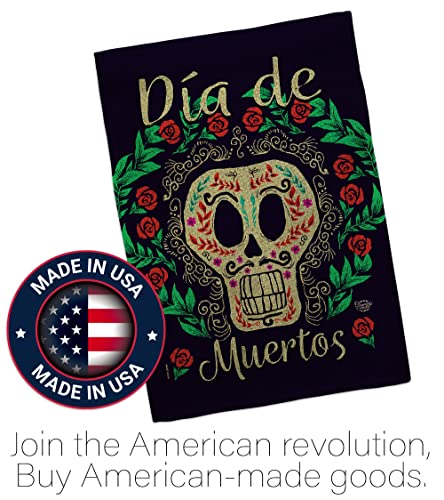 Dia de Muertos Skeleton Garden Flag Set with Wall Hanger - Fall Day of Dead Decor