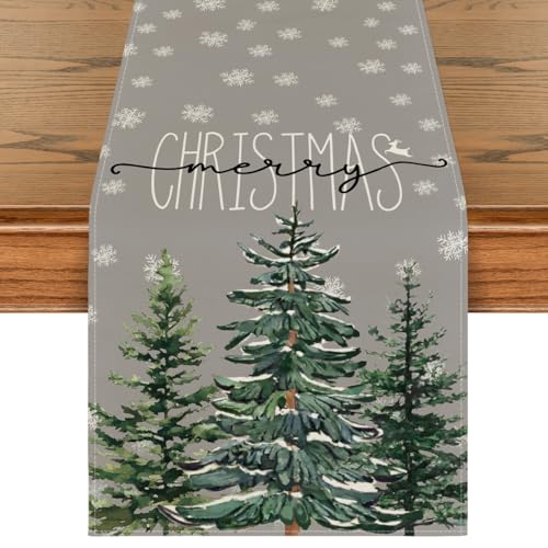 Christmas Tree Snowflake Table Runner - Green, 13 x 72 Inch Holiday Decor