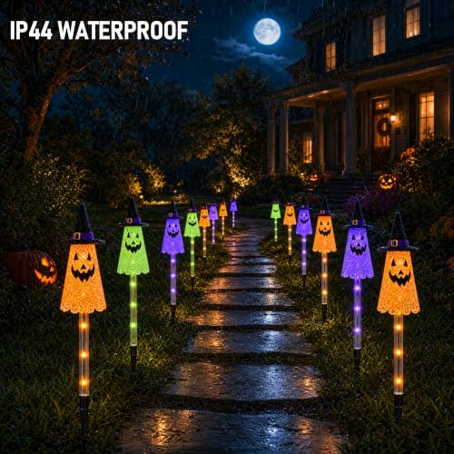 Solar Ghost Pathway Lights Set - Waterproof Halloween Stake Lights for Garden & Yard Decor