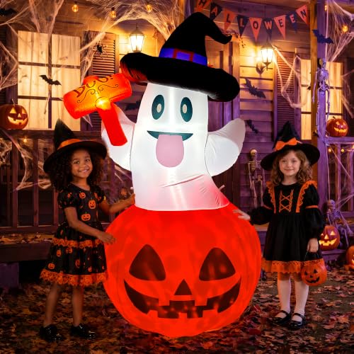 Halloween Inflatable Pumpkin Ghost with Black and White Variation - 5ft Outdoor Decor