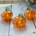 Orange Glass Pumpkin Lights Set of 3 - Fall Halloween Thanksgiving Decor