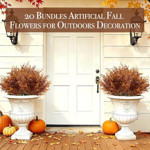 Brown Artificial Fall Flowers Bundles for Outdoor Decorations - 20 Pack