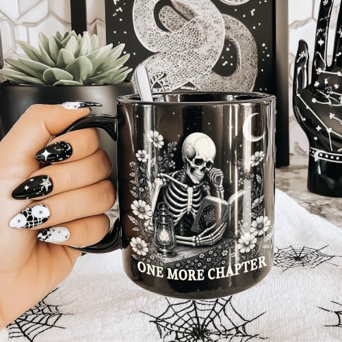 Hyturtle BookSke Skeleton Reading Coffee Mug with Spoon - Book Lovers Gift