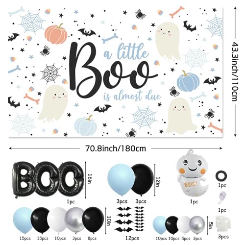 Halloween Baby Shower Decorations Balloon Set with Photo Backdrop - Blue & Black