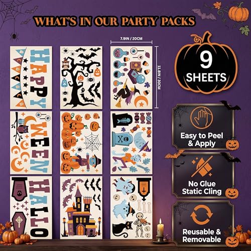 Multicolour Halloween Window Clings Decorations Indoor Reusable Static Stickers Set