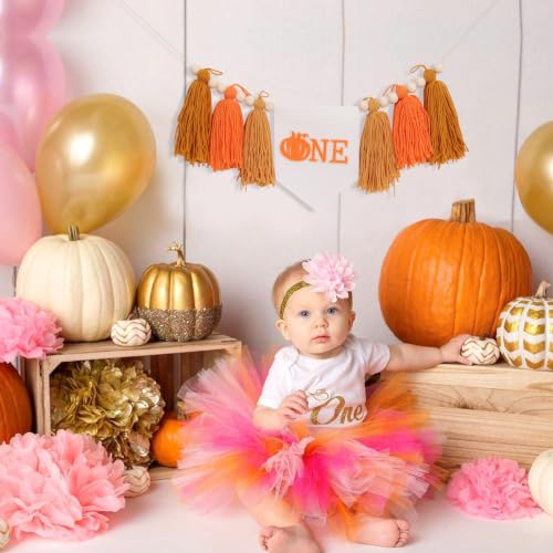 Boho Pumpkin 1st Birthday High Chair Banner - Gold Tassels & Felt Decor
