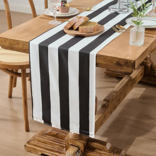 Black & White Striped Table Runner 13x72 Inch - Waterproof Farmhouse Decor - 4 Pack