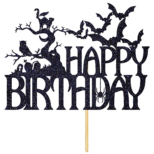Halloween Spooky Bat Cake Topper Black Glitter for Birthday & Party