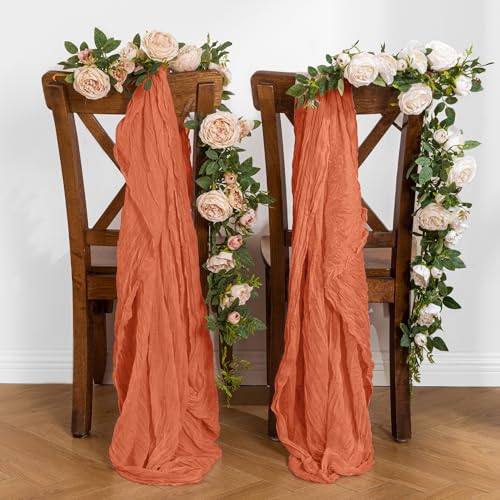 Orange Boho Rustic Cheesecloth Table Runner 2-Pack - 35x120 Inch for Weddings & Events - Variation: Orange / 2PC