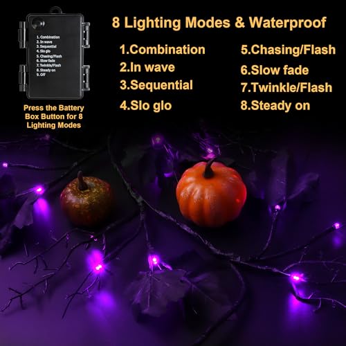 9 Ft Purple LED Willow Vine Twig Halloween Garland with 8 Modes & Timer - Waterproof Indoor Outdoor Decor
