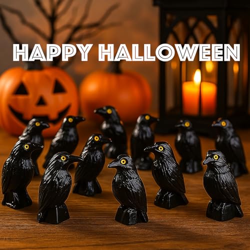 Mini Crow Figurines for Halloween Decorations - 50pcs Dark Theme Crafts & Party Favors
