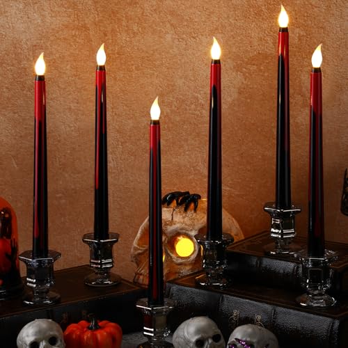 Halloween Black Bloody Flameless Taper Candles Set - 11 Inch, 6 Pack