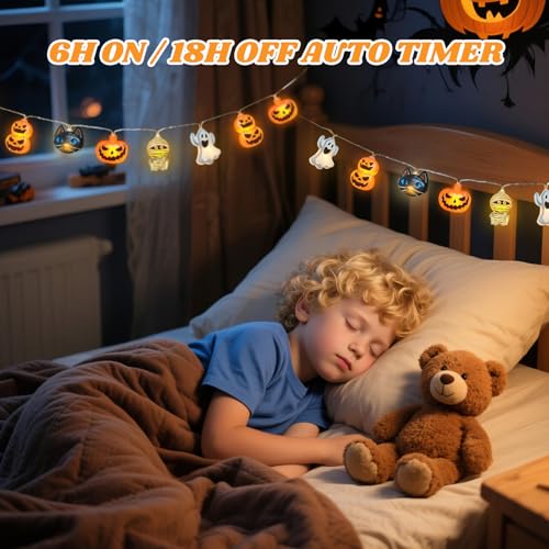 Orange Halloween String Lights - 20 LED Pumpkin Ghost & Cat Decor, 9.84 FT waterproof Indoor Outdoor