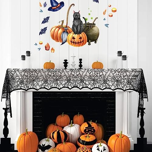 Halloween Table Runner Black Lace Spider Web 14 x 48 Inch - Halloween Decor