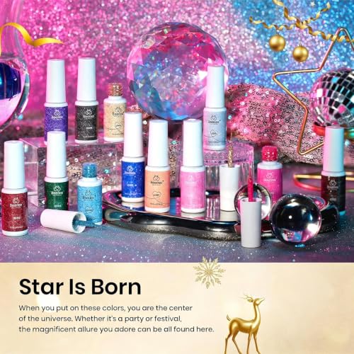 Beetles Nail Art Gel Liner Polish Set - 12 Reflective Glitter Colors, Variation B - Multicolor