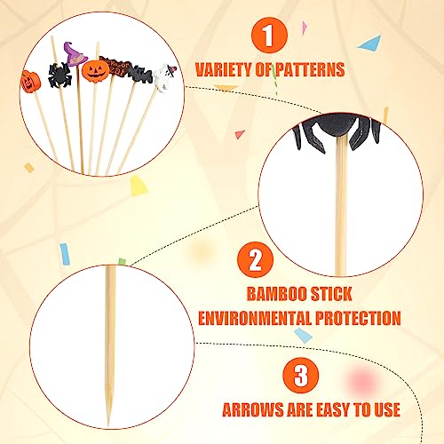 Halloween Cocktail Picks - Colorful Bat Ghost Pumpkin Spider Hat Drink Topper Set 140pcs