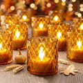 Burnt Orange Fall Decor Flameless Votive Candles 12Pcs - Halloween & Seasonal Indoor Ambience