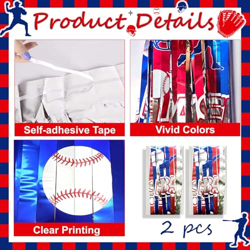 Baseball Party Table Decorations - 108x29.5 Inches Foil Fringe Skirts - Red, Blue & Silver
