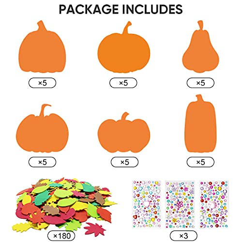 Halloween Foam Pumpkin Craft Kit with Leaves & Rhinestones - 30 Pieces