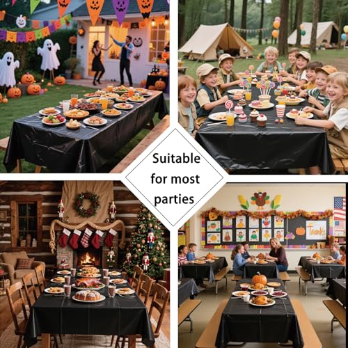 I01 Black Rectangle Disposable Tablecloths - 3 Pack, Waterproof 54x108 Inches