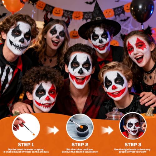 White, Black & Red Face & Body Paint Kit for Halloween & Special Effects