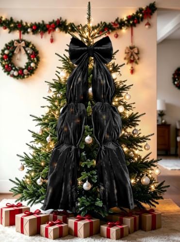 Giant Black Velvet Bow Tree Topper - 75 x 18 Inches Halloween & Christmas Decor - Variation: Black