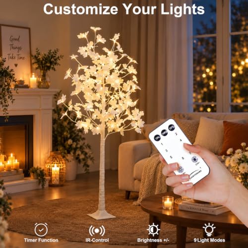 6FT LED Lighted Maple Tree with Remote Control - Artificial Decor for Indoor & Outdoor Use
