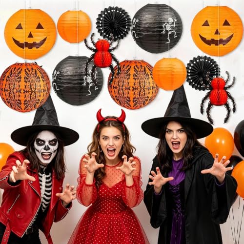 12 Pcs Halloween Paper Lanterns Decorations Jack-O'-Lantern Party Supplies