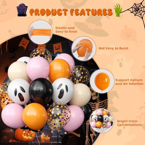 Pink Orange Halloween Balloons Set - 60 Pcs for Party Decorations, Latex & Confetti