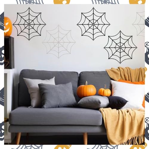 Halloween Hanging Spider Web Decorations - Fake Cobweb Ornaments for Indoor Outdoor Use - Pack of 12