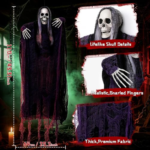 Halloween Hanging Skeleton Decorations Set - Outdoor Indoor Yard Spooky Ghosts 58" & 43"