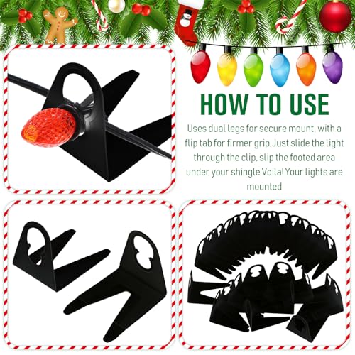 Black Christmas Light Clips 200 Pcs for C7 C9 Bulbs - Outdoor Shingle Light Mounts