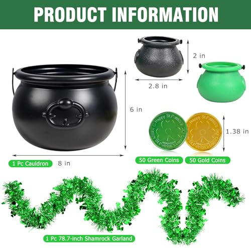 St. Patrick's Day Pot of Gold Set with Cauldron Coins Garland & Sequins