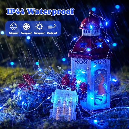 2 Pack Blue Battery Operated Fairy Lights with Remote, 200 LEDs, 66ft