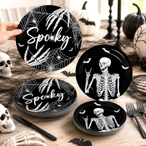 Halloween Skeleton Party Plates & Cup Set - Spooky Skeleton Birthday Decorations