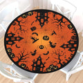 Spooky Spiderweb Halloween Round Fitted Tablecloth 44 Inch Orange & Black Waterproof Cover - Elastic Edge