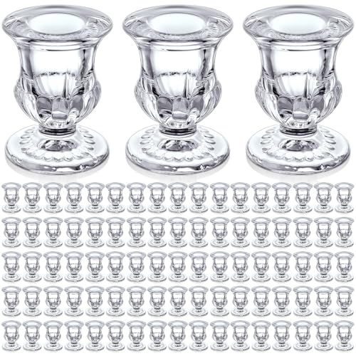 Clear Glass Candlestick Holders Set of 90 - 2.5 Inch Taper Candle Holders for Wedding, Dining, Decor