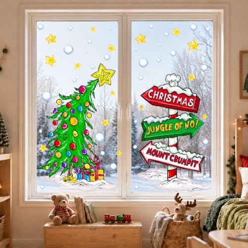 Christmas Window Decals - Curved Tree Arrow Sign Set for Festive Decor - Variation: Christmas Tree