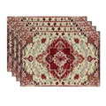 12x18 Inch Red Beige Boho Placemats Set of 4 - Rustic Farmhouse Table Decor