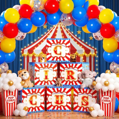 Large Circus Party Decoration Boxes - Carnival Snack Table Props, 12x12 Inches, Set of 6