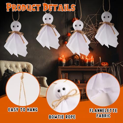 12 Pack Halloween Hanging Ghost Ornaments - 4 Inch Rustic Yard Decor for Haunted House & Party
