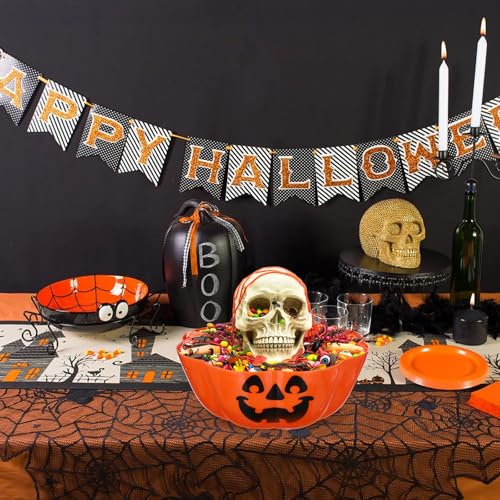 Large Pumpkin Bowl for Halloween Candy and Decoration - Shatter-Resistant Plastic