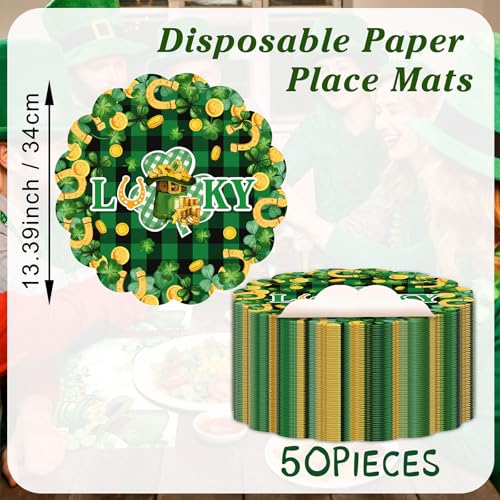 Disposable Paper Shamrock Placemats for St. Patrick's Day - 50 Pack, Green, Variation A