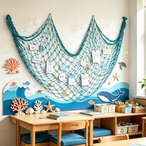 X-Large 10x5 Feet Aqua Fish Net for Party & Home Decor - 2 Pack
