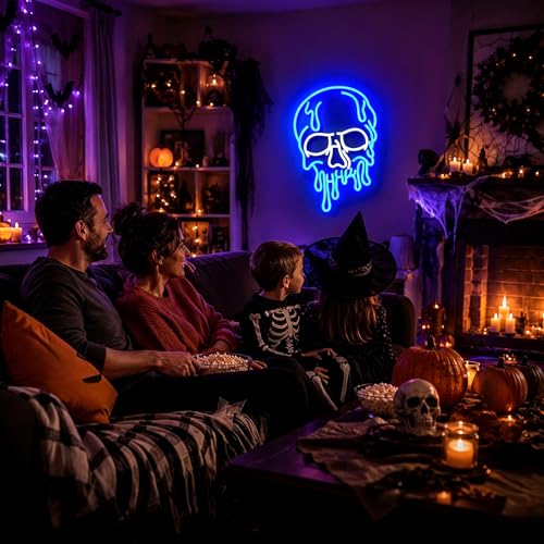 Skull Neon Sign LED Wall Decor - Blue Neon Lights for Party & Room