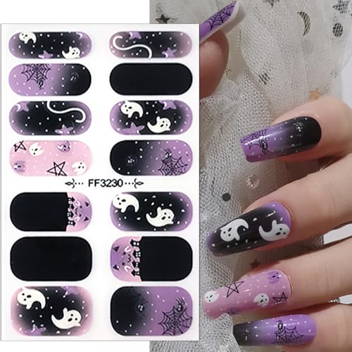 Halloween Ghost Nail Stickers - 11 Variation Self-Adhesive Nail Art Wraps for Fall & Halloween Decorations