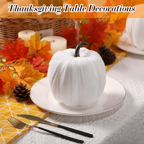12 Pack 6-Inch Velvet Artificial Pumpkins for Fall Halloween Thanksgiving Home Decor - White