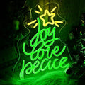 Christmas Tree Neon Sign - Joy Love Peace with Green Yellow Variations - USB LED Wall Decor