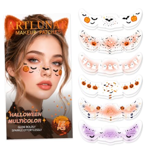 Halloween Multicolor Face Glitter Makeup Patches 12PCS - Bat Pumpkin Ghost Tattoos
